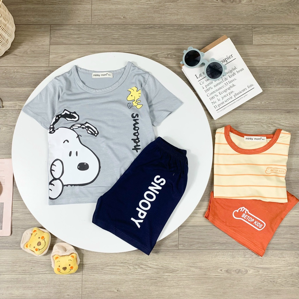 Đồ Bộ Quần Áo Minky Mom Chính Hãng Bé Trai Bé Gái Tay Ngắn Thun Lạnh Cộc Tay 1 2 3 4 5 6 Tuổi Ô Tô Xe Tải-Babulala CT19