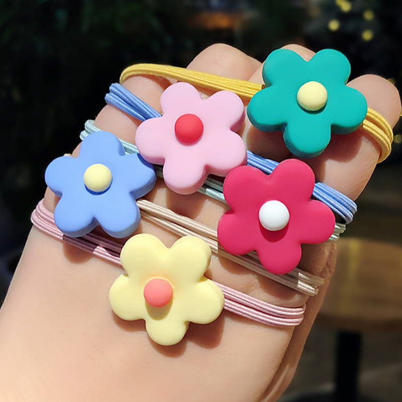 Bộ 5 Dây Buộc Tóc Jp5 Co Giãn Gắn Hoa Dễ Thương Cho Nữ