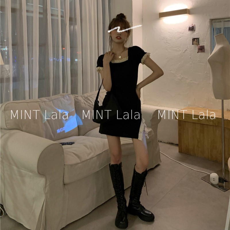 Đầm Ôm Body Thun Màu Đen Dáng Ngắn Xẻ Tà Sexy - [HÀNG SẴN]