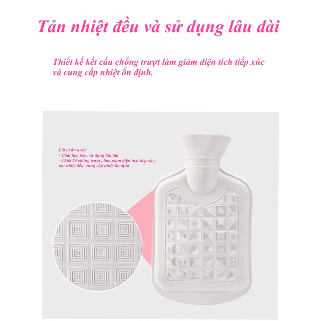 Túi chườm nóng lạnh giúp giảm đau bụng kinh họa tiết hình thỏ dễ thương bọc lông mềm mịn 500ml