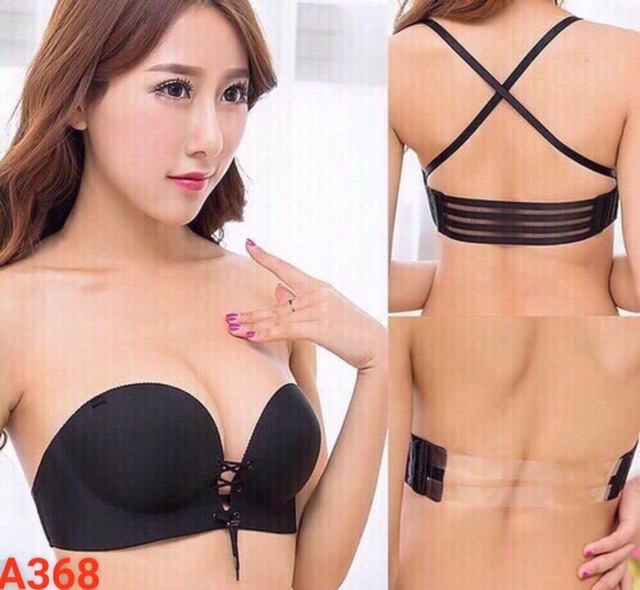 Áo ngực su hở lưng trong suốt dây rút cao cấp, mút bàn tay siêu dày Tạo khe Chữ V Tự Nhiên 368