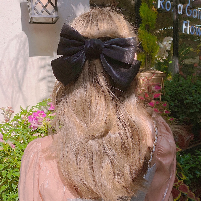 Kẹp Tóc Nơ Lớn Màu Đen Phong Cách Hàn Quốc Cho Nữ