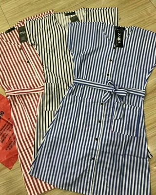 Váy kẻ sọc kèm đai (ảnh thật)