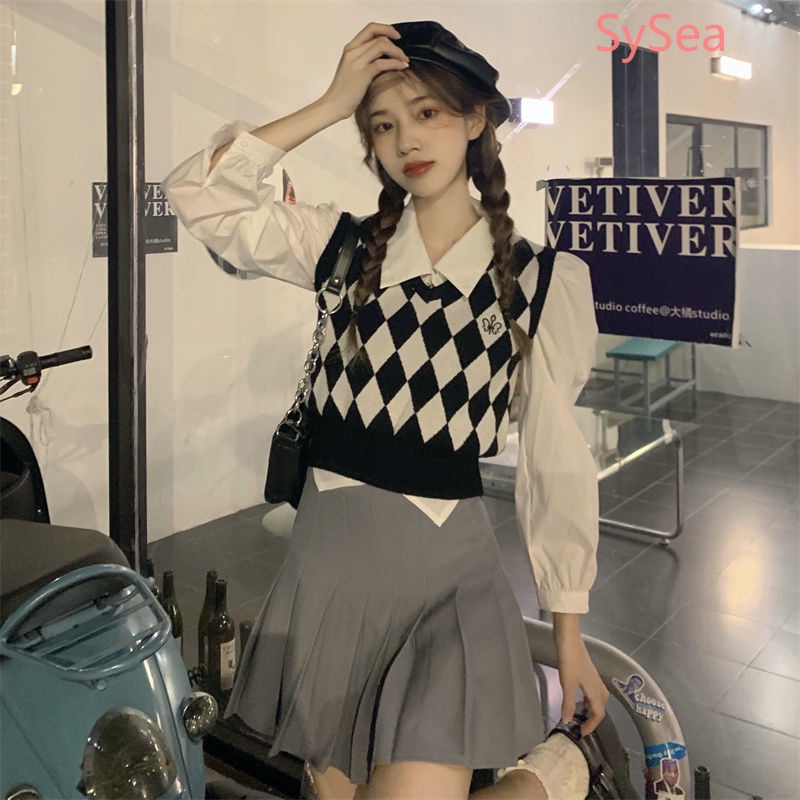 Áo sweater dệt kim cổ chữ v không tay thời trang mùa thu dành cho học sinh