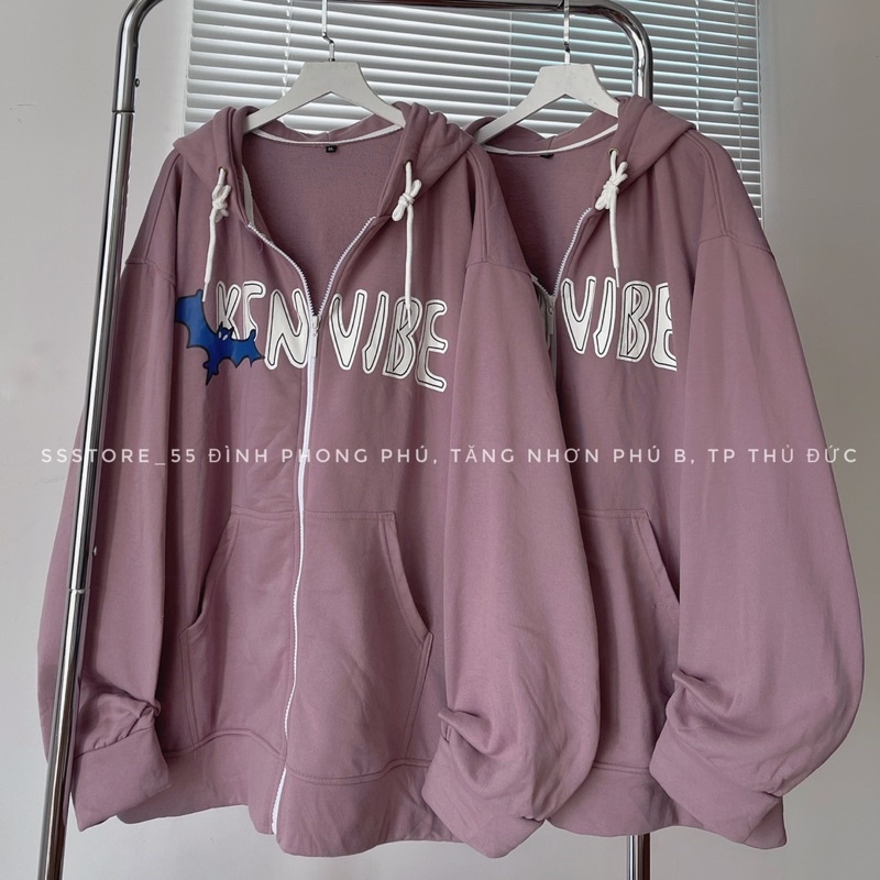Áo Khoác nỉ kéo RENBIBE màu tím hồng form rộng unisex nam nữ