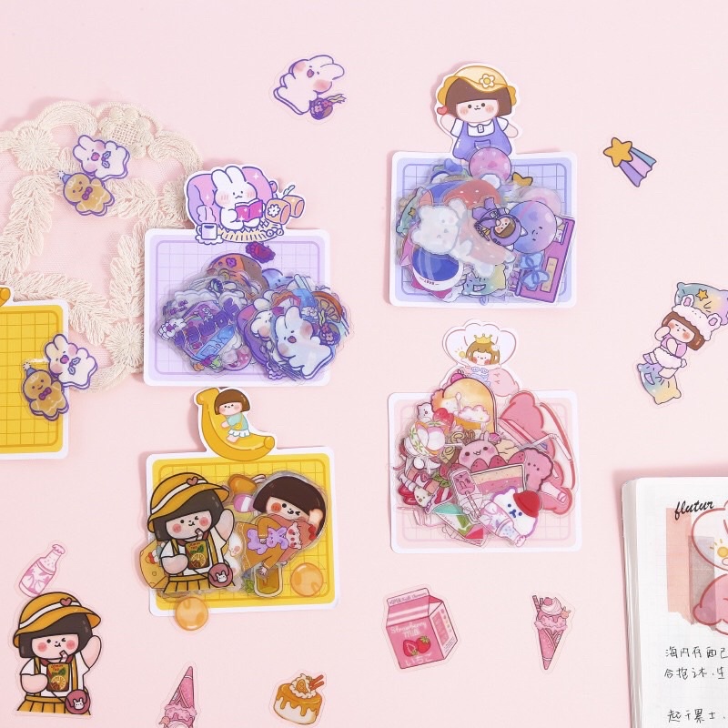 Set túi 40 miếng sticker trong suốt cute dễ thương-ST004