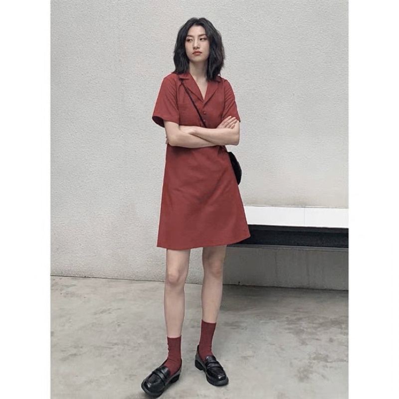 Zara Morocco full tag - đầm suông cổ vest nhẹ nhàng thanh lịch