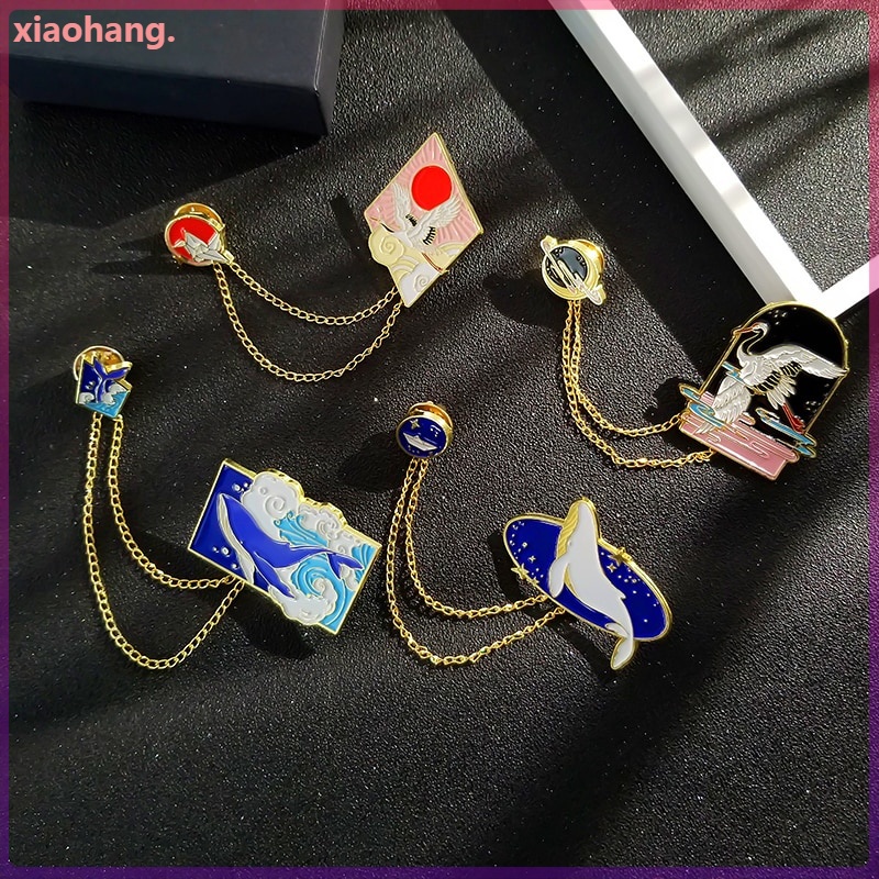 Ghim cài áo làm từ kim loại tráng men có chuỗi trang trí kiểu dáng anime hoạt hình thời trang nữ