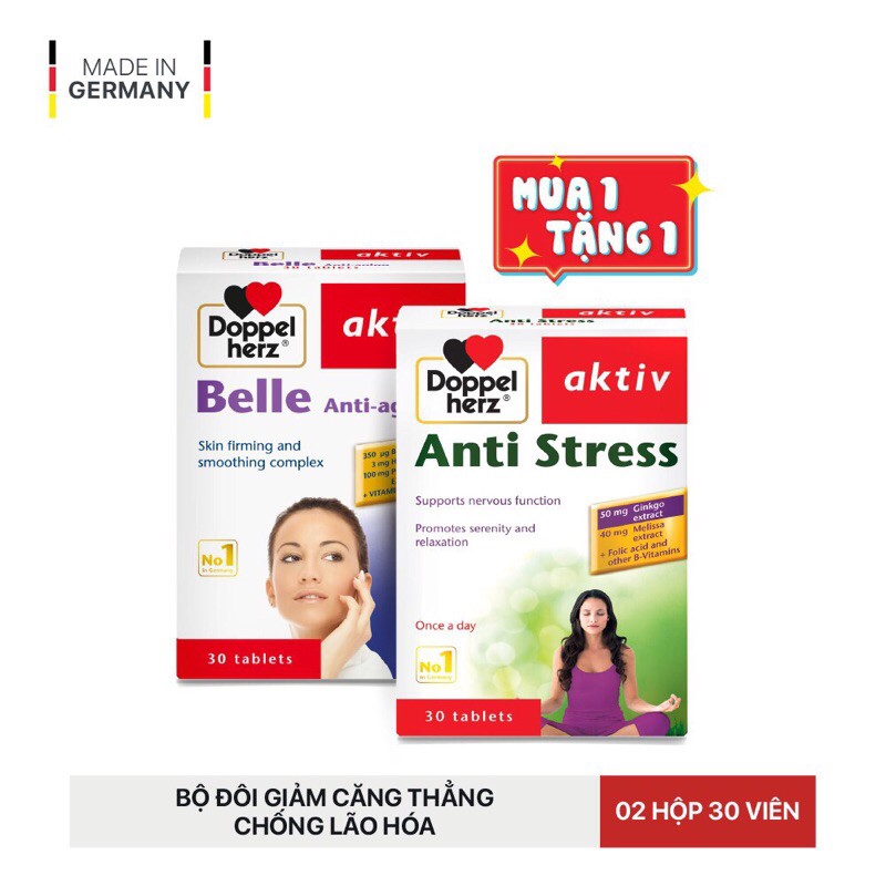 Bộ đôi giảm căng thẳng chống lão hóa Doppelherz Aktiv Belle Anti-Aging và Anti Stress