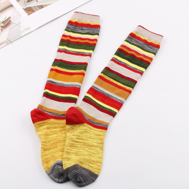 Youyo Vớ Cotton Mỏng Cao Đến Đầu Gối Họa Tiết Sọc Cầu Vồng Nhiều Màu Sắc Cho Nữ