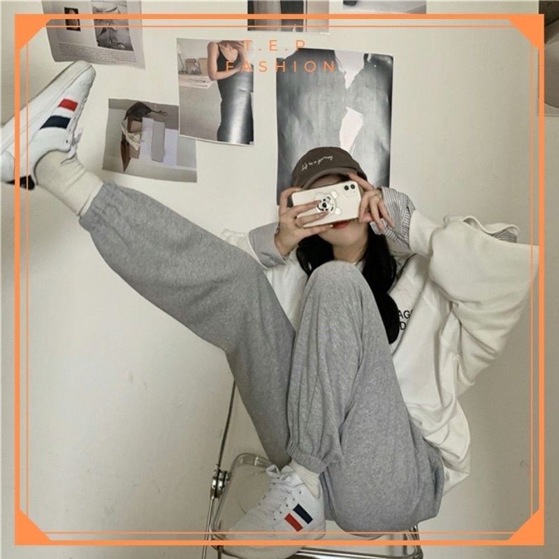Quần Jogger Thêu Mặt Cười Quần Ống Rộng Bo Gấu Chất Nỉ Dày Dặn Tep Fashion - JG008
