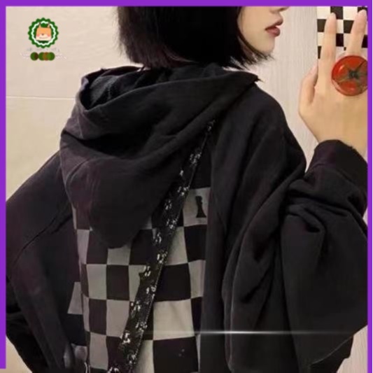 áo hoodie không mũ hoodie zip bigsize unisex Áo Hoodie Dáng Rộng Dài Vừa Dày Dặn Kẻ Sọc Caro Thương Hiệu Kiểu Mới Mùa Xuân Thu Cho Nữ