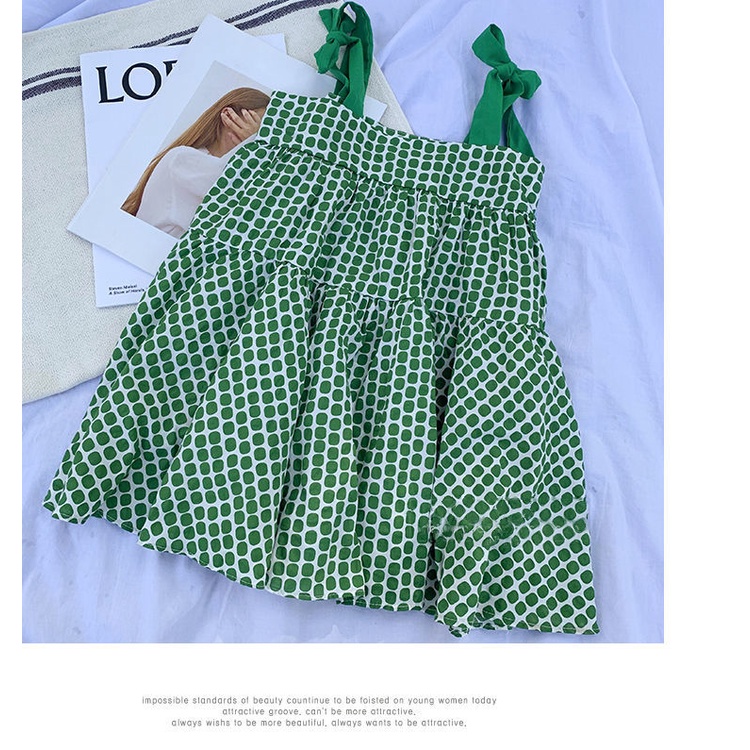 Đầm Công Chúa Hai Dây Mùa Hè Bằng Cotton Màu Xanh Lá Tươi Mới Phong Cách Phương Tây Cho Bé Gái 0329
