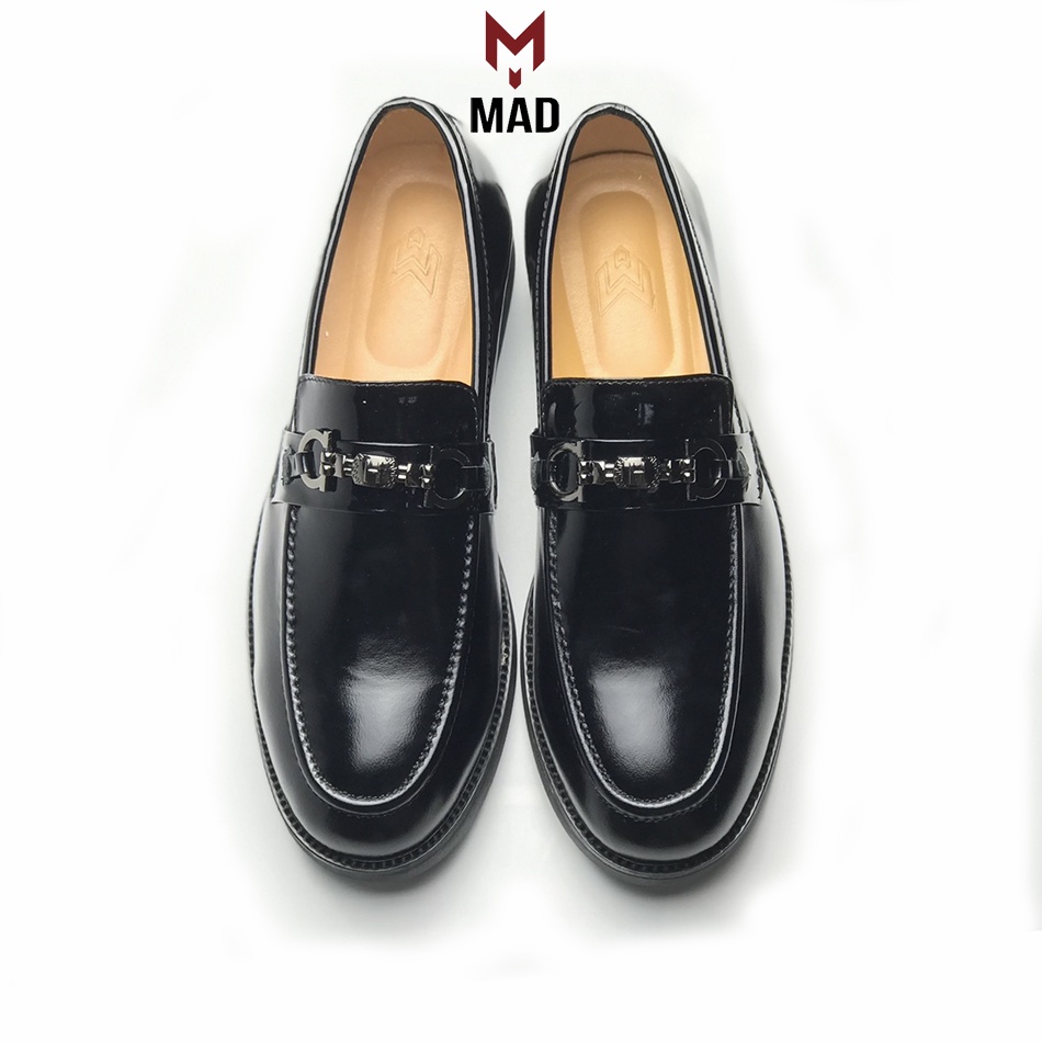 Giày tây lười nam Horsebit Loafer MAD Đen Bóng tăng chiều cao 4cm da bò cao cấp chính hãng giá rẻ nhất hà nội