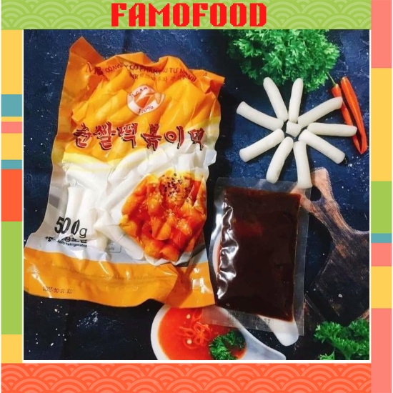 Tokbokki Hàn Quốc tự sôi bánh gạo cắt khúc gói vàng Famofood 500g