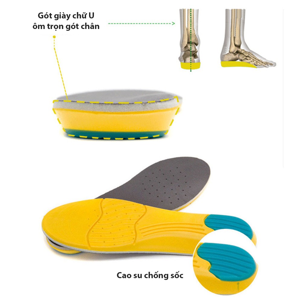Lót giày thể thao có lỗ thông hơi thoáng khí và đệm gel gót chân chống thốn - CMPK26 - Cami
