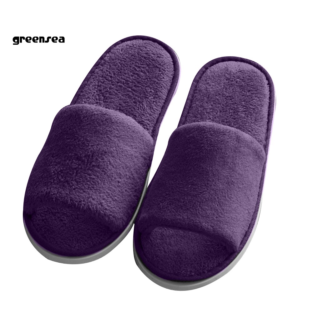 Gs_giày Đi Trong Nhà Hở Ngón Bằng Lông Cừu San Hô Màu Trơn Ấm Áp