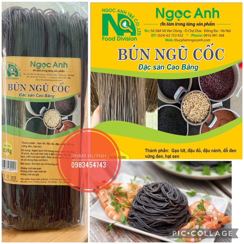 Bún đen ngũ cốc Cao Bằng gói 500gr làm từ gạo lứt, đậu đỏ, đậu nành, đỗ đen, vừng đen, hạt sen, ăn kiêng eatclean