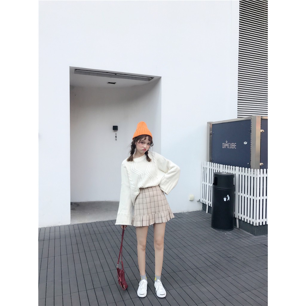 MB004 Chân váy kẻ gấu xếp ly