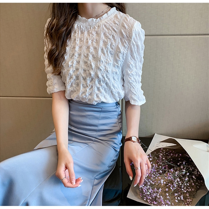 Áo vải voan tay ngắn ôm trơn màu dành cho nữ | BigBuy360 - bigbuy360.vn