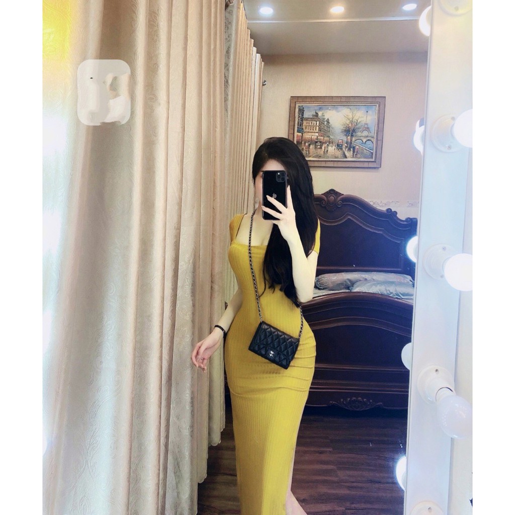 Đầm ôm body cổ vuông có xẻ tà cao 1 bên chất thun gân co giãn tốt, váy ôm body xẻ tà cao tay ngắn nữ[MẪU MỚI] | BigBuy360 - bigbuy360.vn