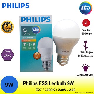 Bóng đèn philips ess ledbulb 9w e27 3000k 230v a60
