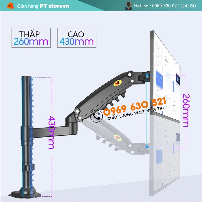 [Xếp Màn Trên Dưới] Giá Treo 2 Màn Hình - Model : NB H180 22-32 Inch New 2021 Gắn Bàn Xoay 360 Độ