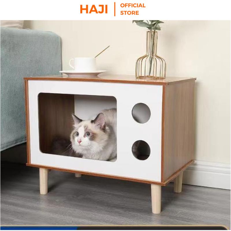 Chuồng mèo HAJI gỗ MDF chống ẩm kiểu dáng xinh xắn A210