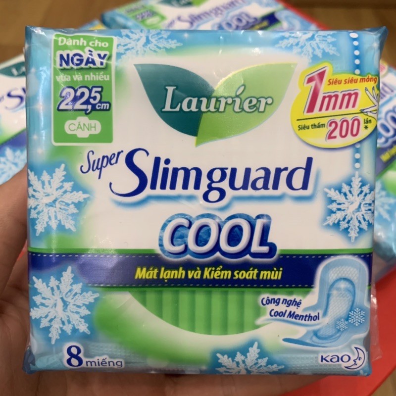 Băng Vệ Sinh Laurier Super Slimguard Cool Mát lạnh &amp; Kiểm soát mùi 22.5cm ( 8 miếng )