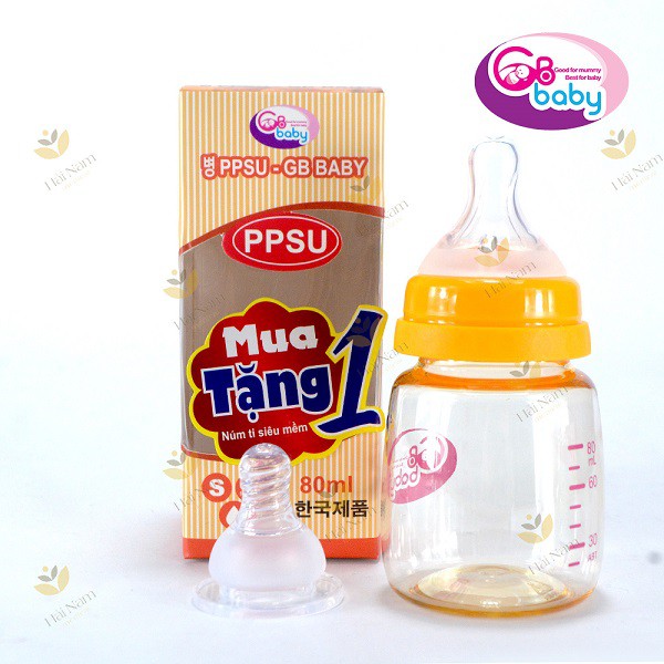 Bình sữa PPSU GB Baby Hàn Quốc cổ hẹp 80ml tặng kèm 1 núm ti silicon