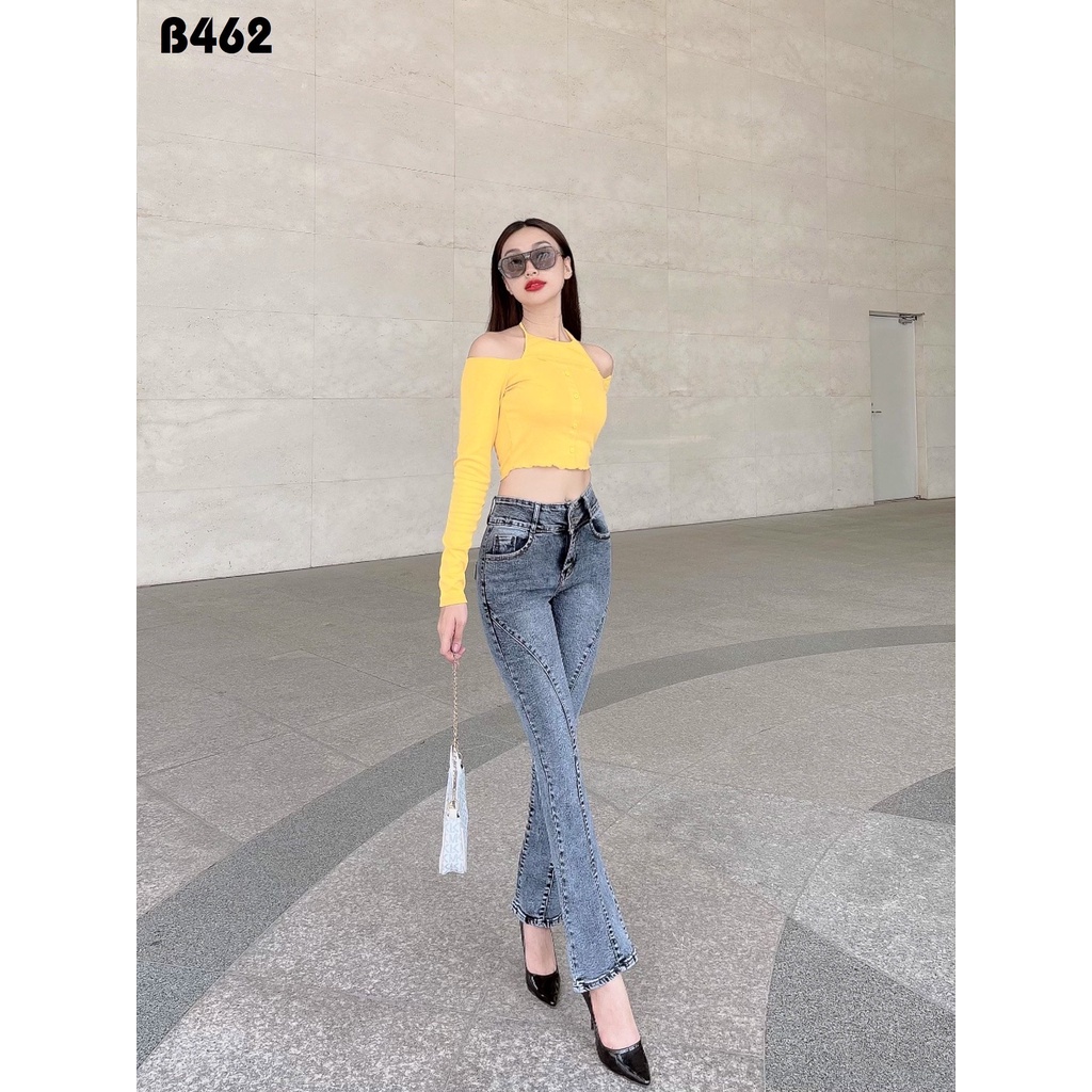 Quần jean nữ loe xám đen hai nít gân co giãn dày dặn B462