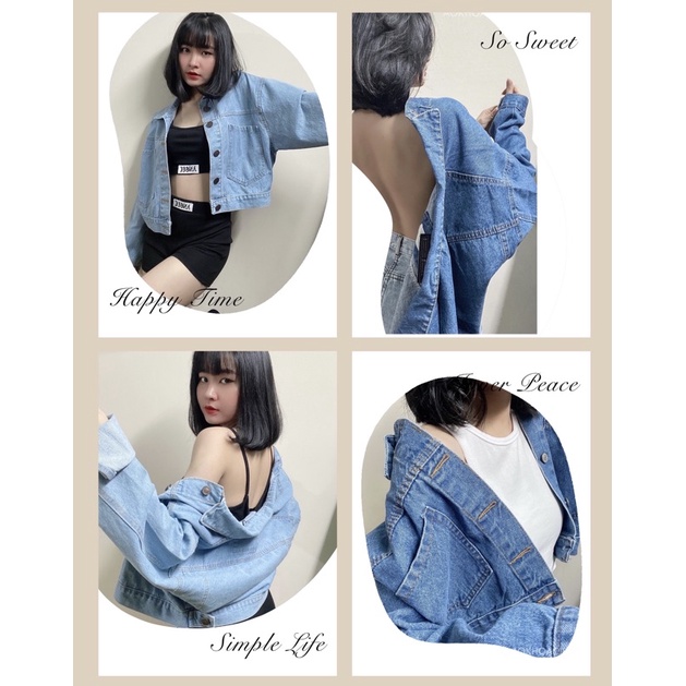 Áo khoác jean , bò nữ Dáng Lửng Croptop 2 túi ngực form rộng cao cấp - AOKHOACJEAN.VN