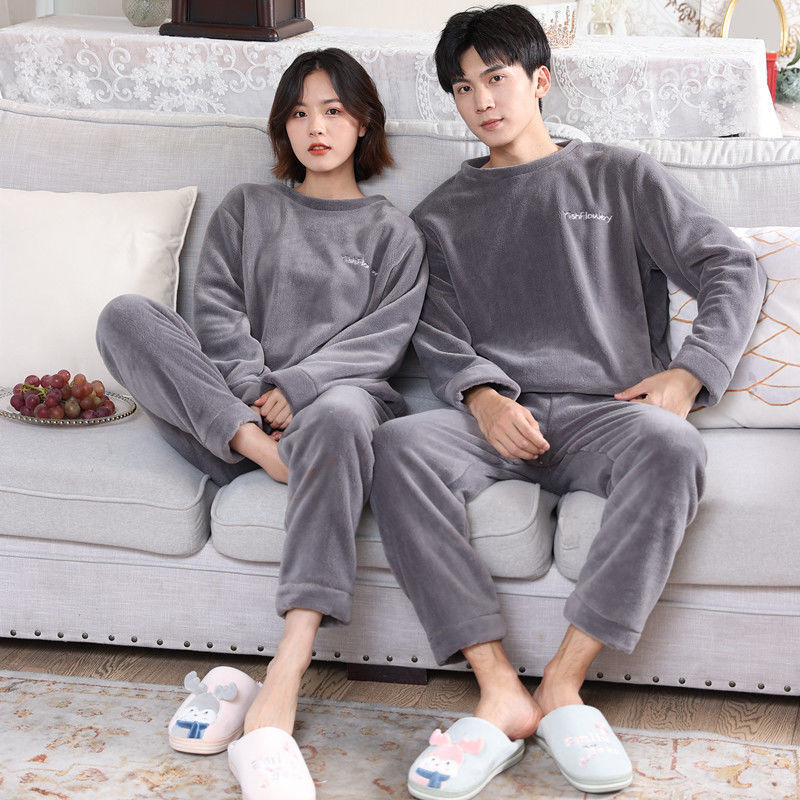 Set Pijama Áo Dài Tay + Quần Dài Chất Nhung Dày Dặn Thời Trang Dành Cho Cặp Đôi