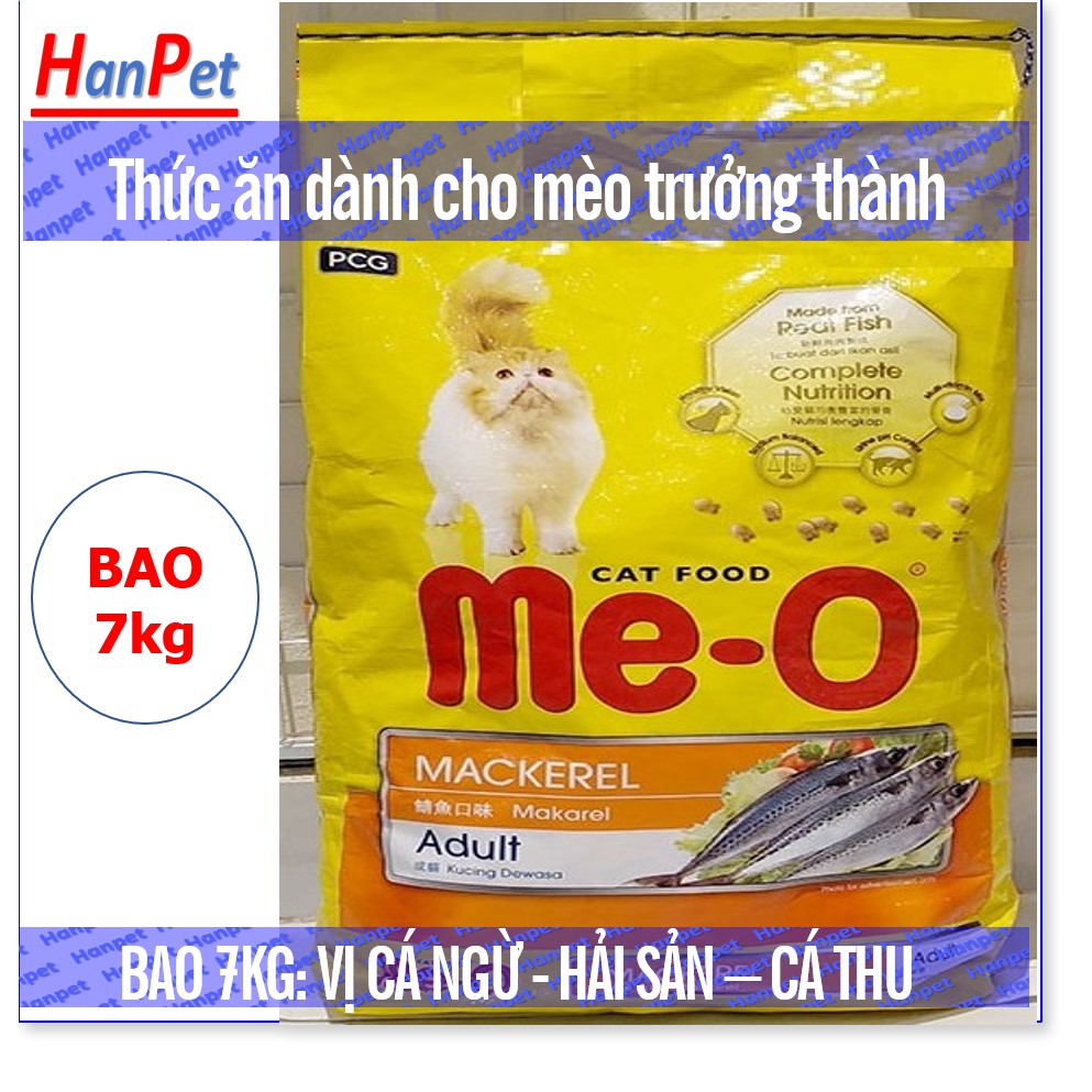 Hanpet.GV- Me-o KEOS dạng bao 7kg (gồm 20 gói)  Thức ăn viên cho mèo lớn- CÁ NGỪ- CÁ THU- HẢI SẢN thức ăn mèo trưởng thà