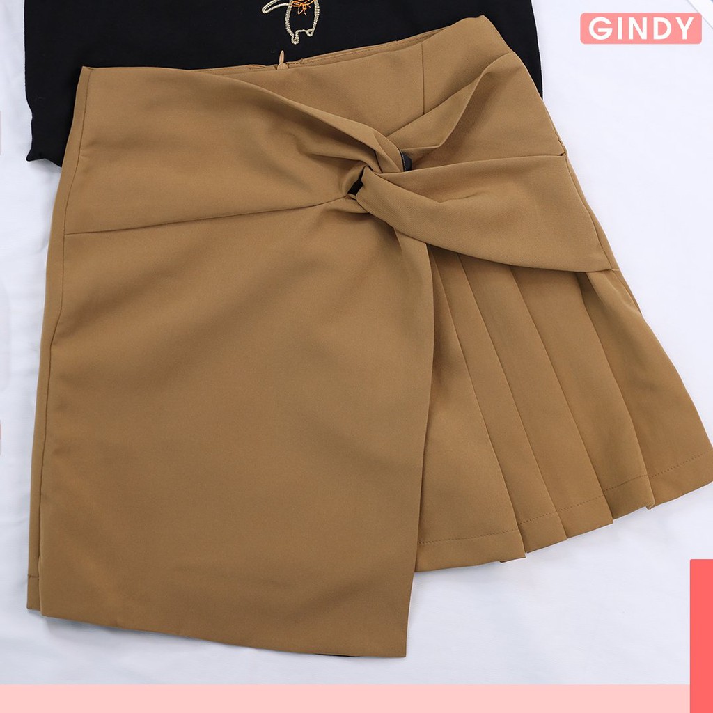 Chân váy nữ công sở ngắn chữ A GINDY phối nơ xếp ly vạt lệch thời trang hàng thiết kế V20021 | BigBuy360 - bigbuy360.vn