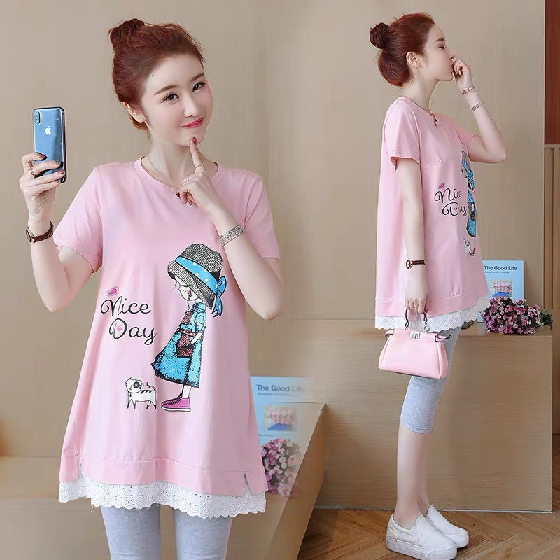 Áo bầu thời trang NICE DAY cô gái pha ren siêu xinh A21