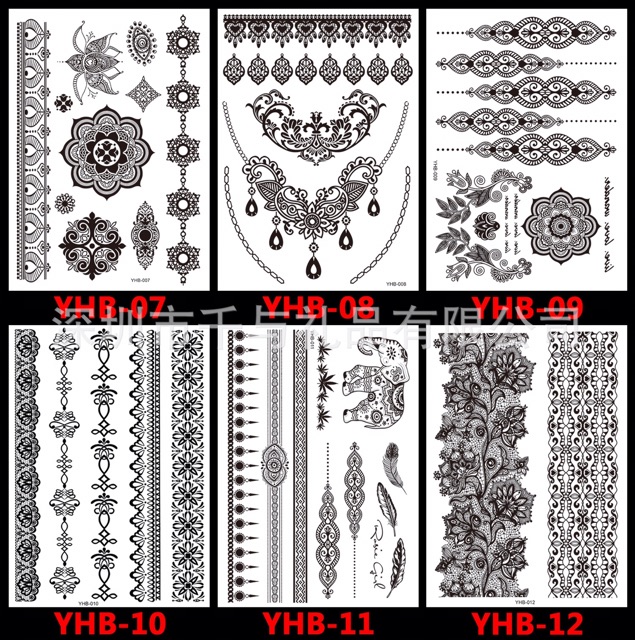 Set Hinh xăm dán tatto henna nghệ thuật 3D họa tiết henna 21*15cm hình xăm 3d