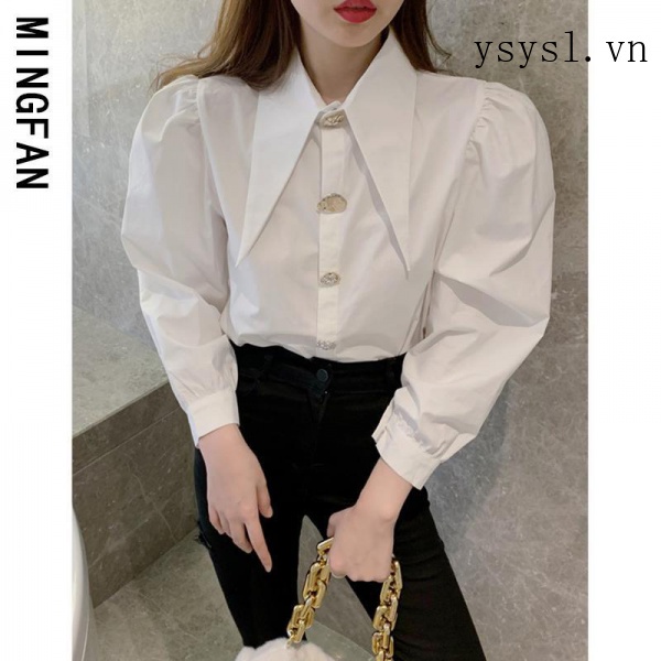 Áo Sơ Mi Kiểu Hàn Quốc Cổ Nhọn Thời Trang Xuân Thu 2021 Cho Nữ