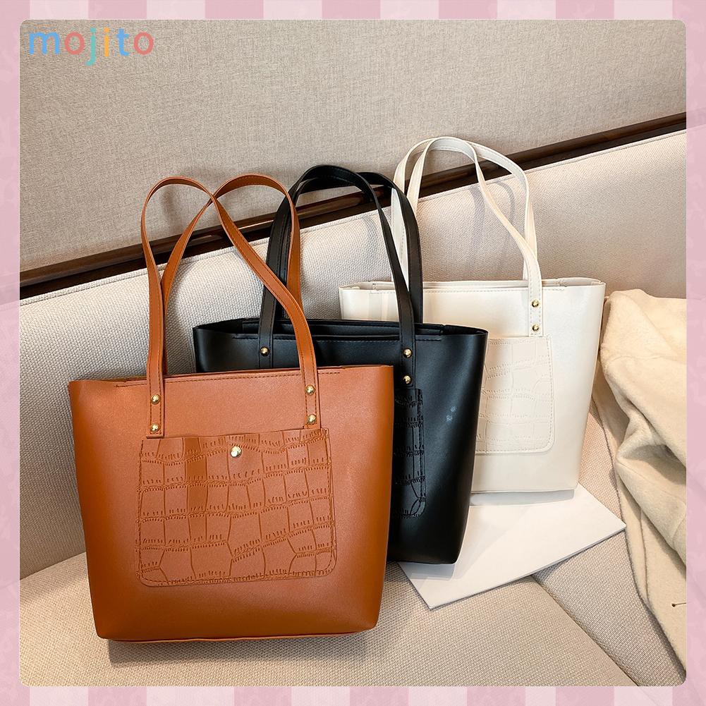 MOJITO Fashion Alligator Large Capacity Shoulder Bag Tote Women Solid PU Handbags