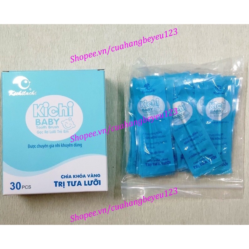 6 Que / Hộp 30 Que gạc rơ lưỡi, tưa lưỡi vệ sinh răng miệng cho Bé Kichilachi Kichi
