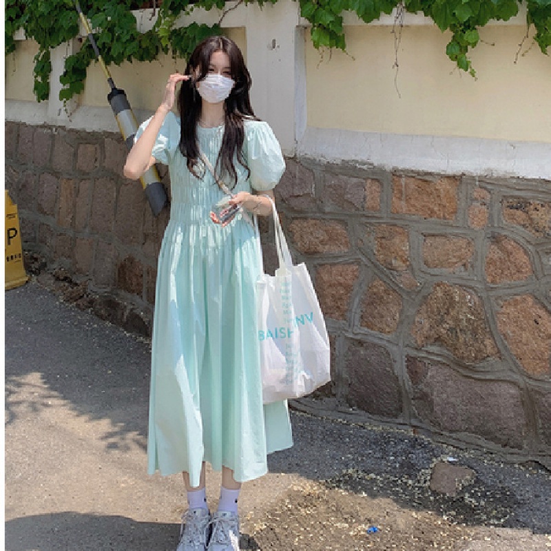 Đầm Chữ a Tay Phồng Ôm Eo Thời Trang Mùa Hè Dành Cho Nữ 2022