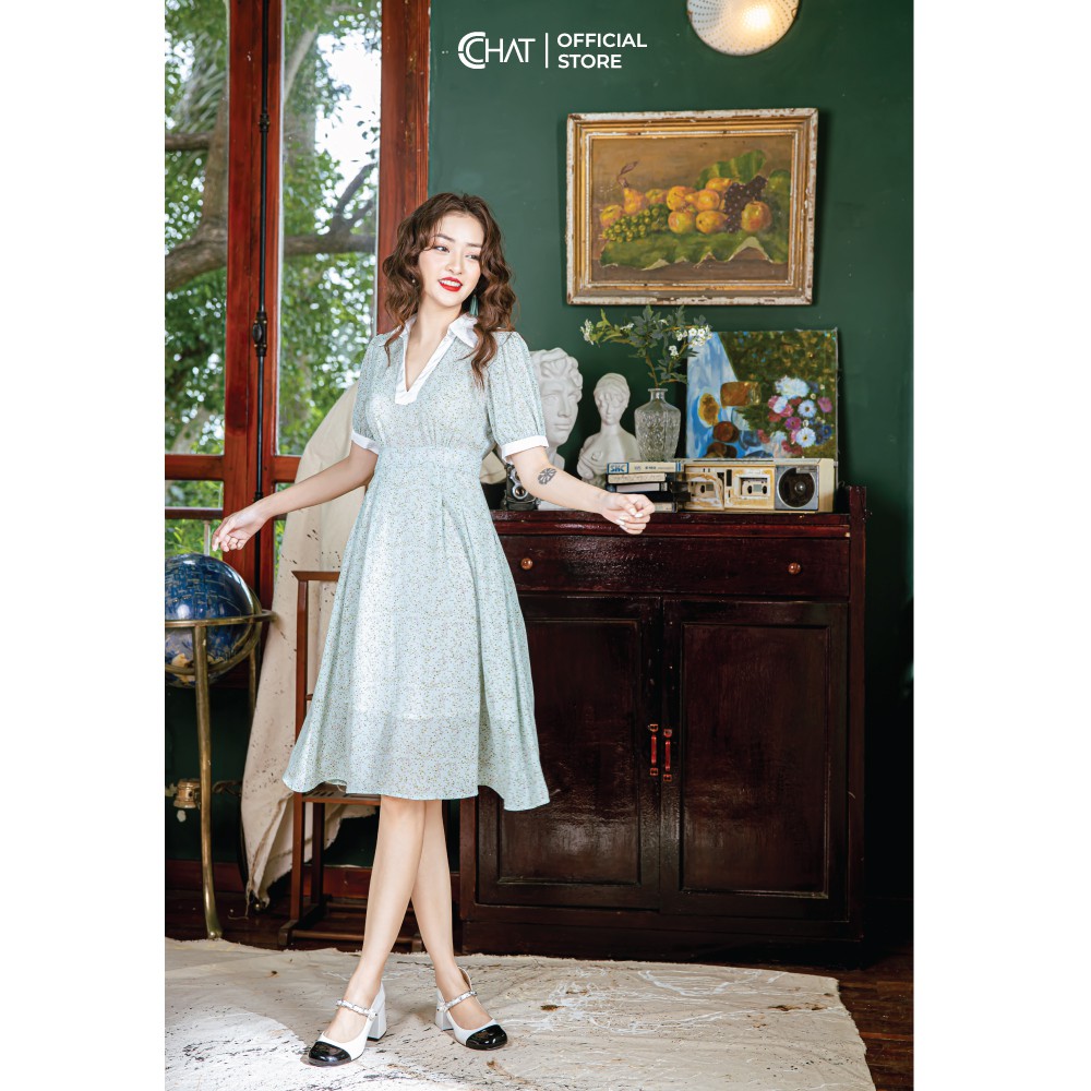 CCHAT Váy hoạ tiết xoè cổ trụ | BigBuy360 - bigbuy360.vn