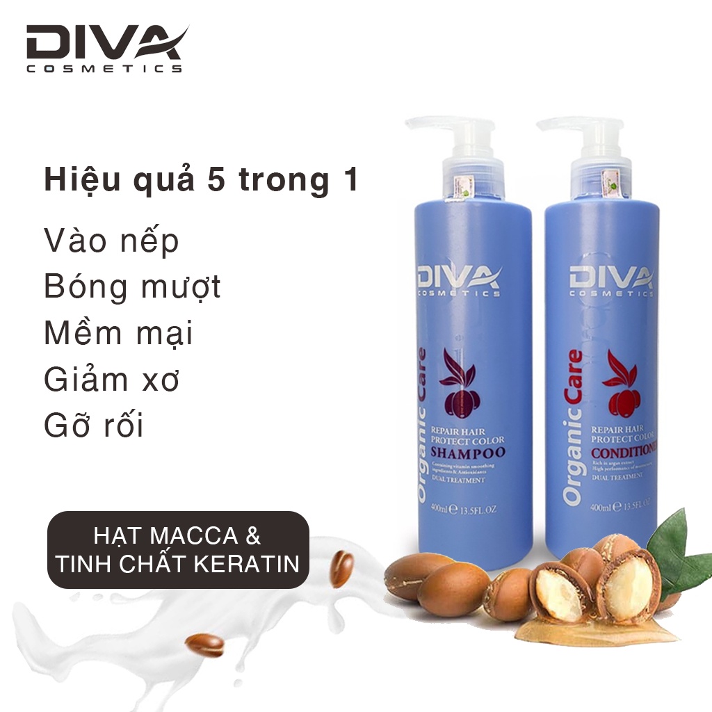 Dầu gội xả phục hồi tóc DIVA 750ml, dưỡng chất tơ tằm, giúp chăm sóc tóc mềm mượt, dầu gội tóc dầu xả tóc