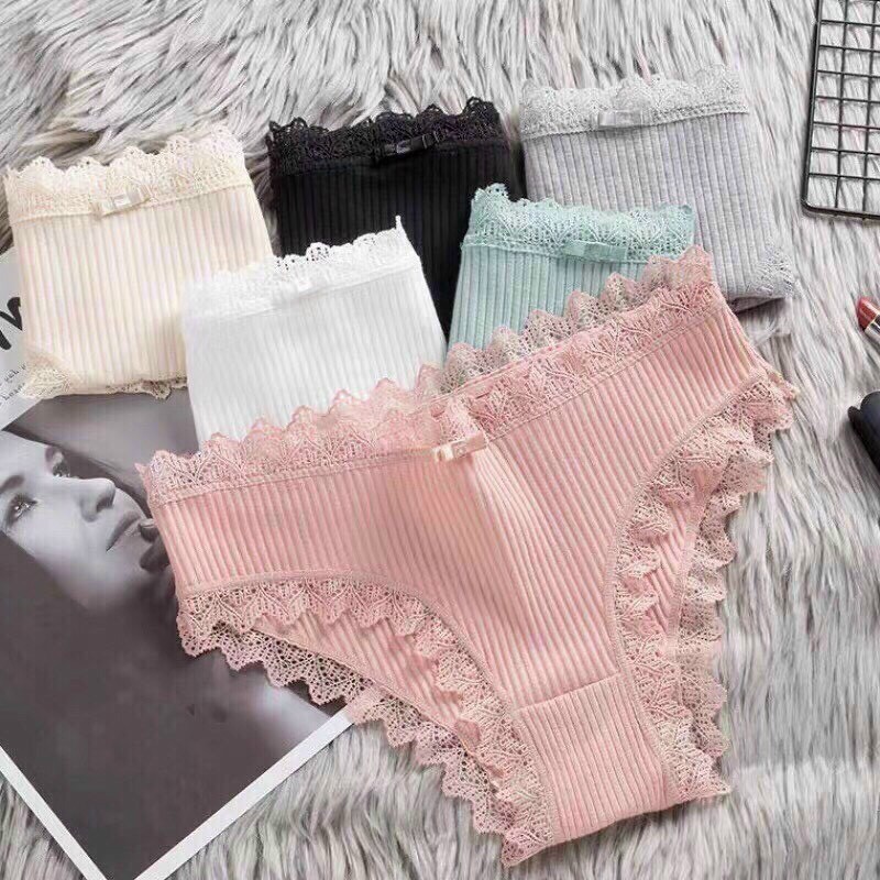 Quần lót nữ gân tăm cotton viền ren xinh xắn
