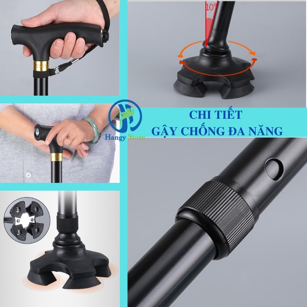 Gậy chống đa năng có đèn pin và tay cầm chống trượt cho người già giúp ông bà đi lại dễ dàng
