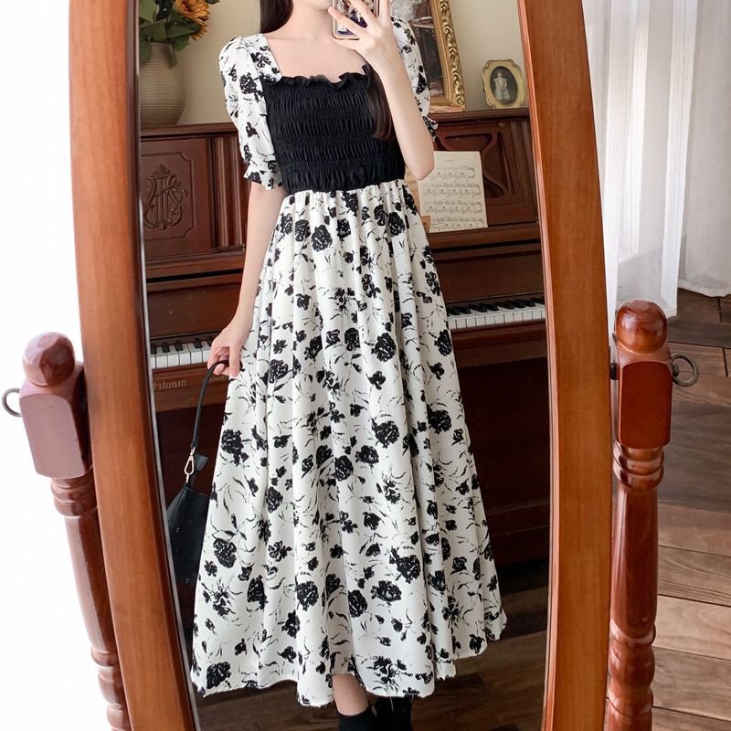 Đầm Cổ Vuông Dáng Rộng In Họa Tiết Hoa Hồng Phong Cách Pháp Thời Trang Mùa Hè Xinh Xắn Cho Nữ Plus Size