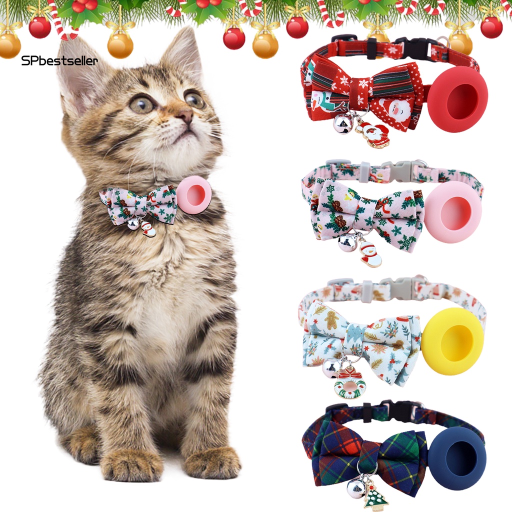 Spbest_đồ Đeo Cổ Thú Cưng Bằng Polyester Siêu Mềm Chống Mài Mòn In Họa Tiết Giáng Sinh Thắt Nơ Có Thể Điều Chỉnh Cho AirTag