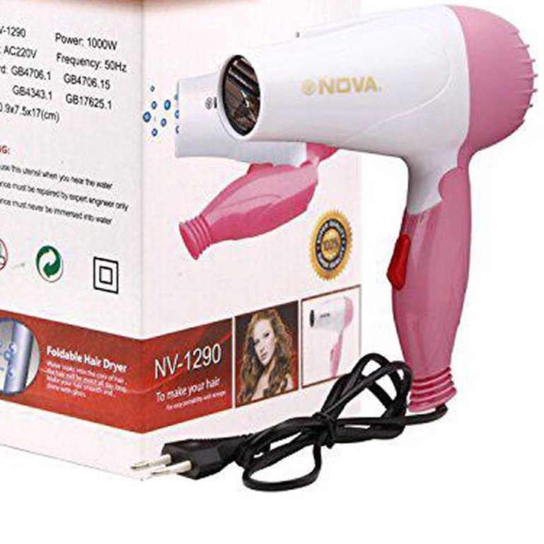Máy Sấy Tóc Gấp Gọn Nova 1000W. Máy xấy tóc du lịch tiện dụng công suất lớn (Bảo hành lỗi 1 đổi 1)