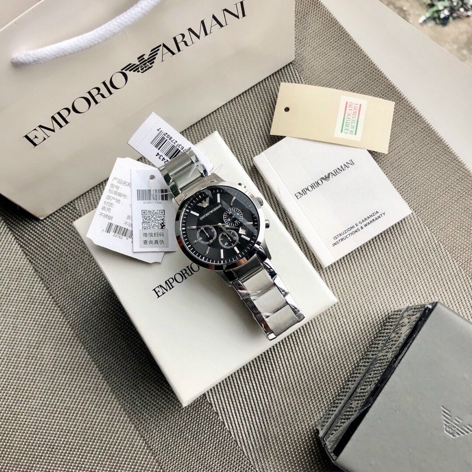 Đồng Hồ Nam Armani AR2434 Mặt Đen Chronograph Classic Dây Thép Size 42mm
