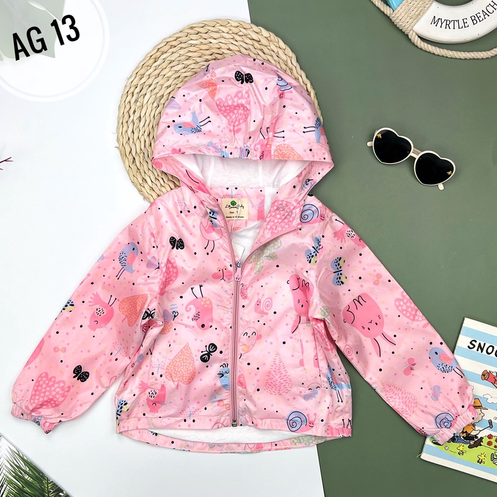 Áo khoác gió bé gái Bigbaby, chất dù có lót mỏng thoáng mát họa tiết dễ thương cho bé 1-10T